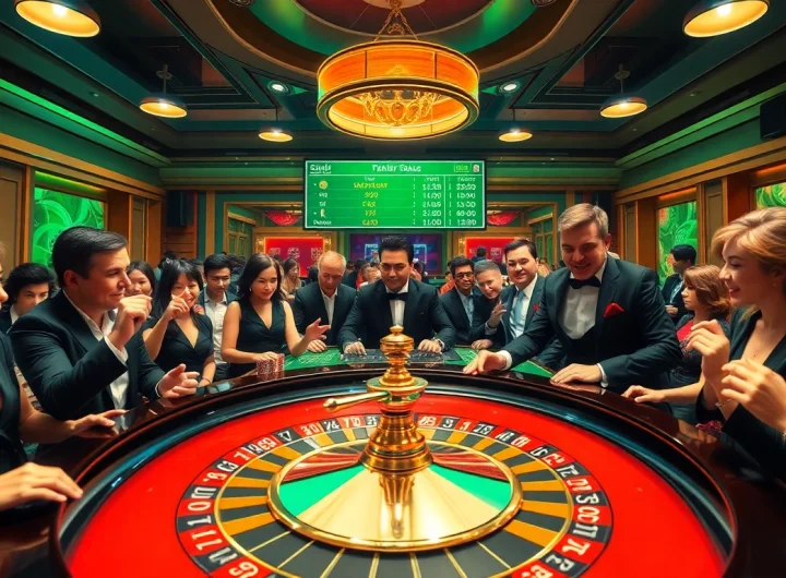 Excitement at the roulette table with Tool xổ số siêu tốc in a vibrant casino scene.