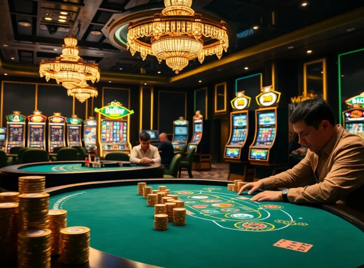 33win offers an exciting high-end casino experience, featuring poker tables and vibrant slot machines.