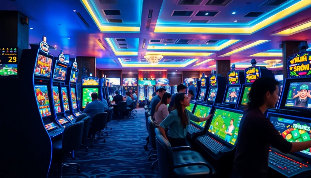 Online casino experience at Nhà cái uy tín open88 with vibrant gaming terminals and engaging atmosphere.