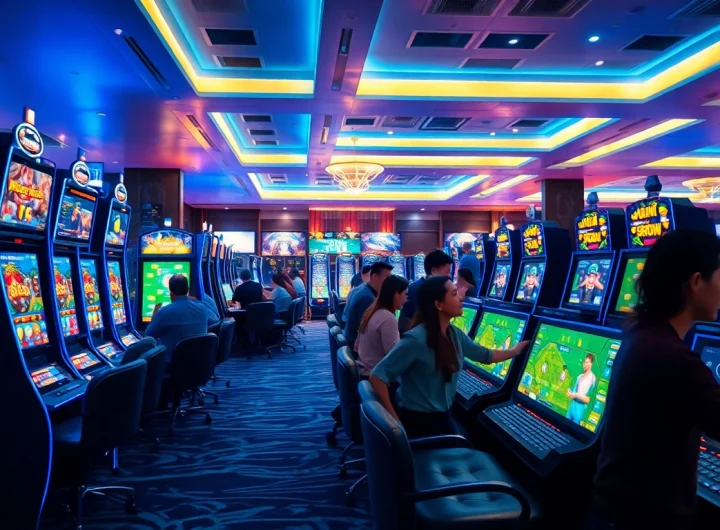 Online casino experience at Nhà cái uy tín open88 with vibrant gaming terminals and engaging atmosphere.