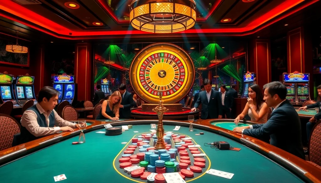 Join the thrill at King88 casino with vibrant tables, cards, and lively atmosphere.