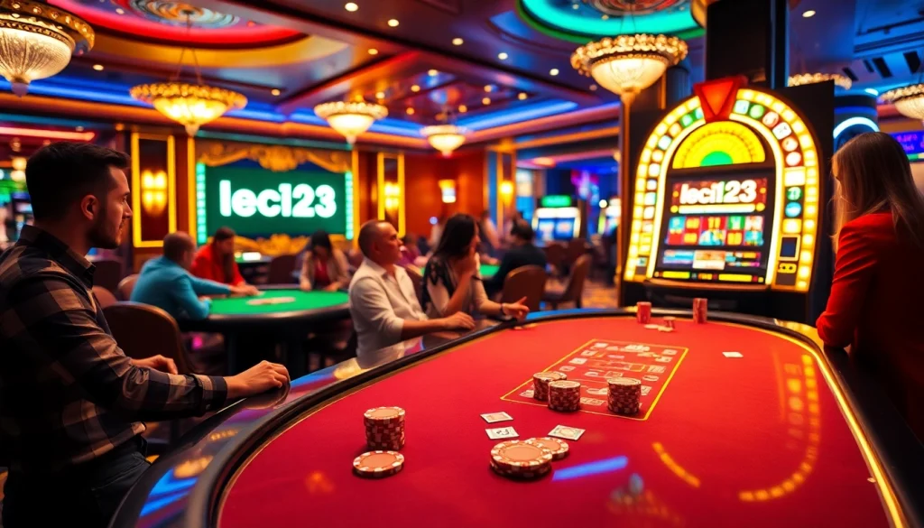 Players enjoy a thrilling poker game at a casino table while experiencing leci123 excitement.