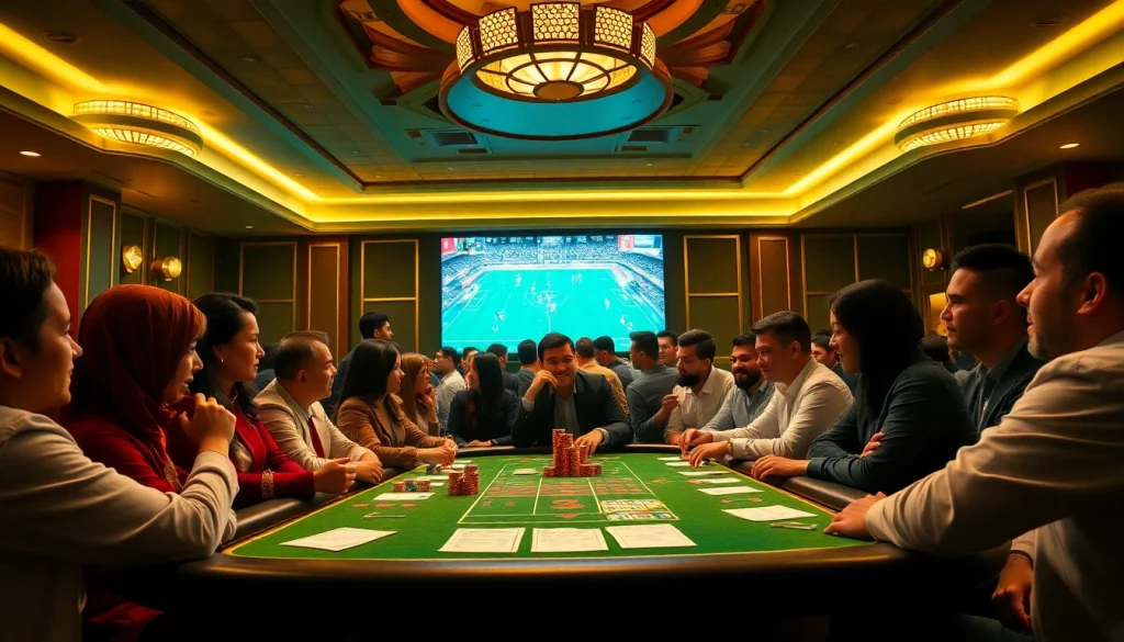 Experience Judi Bola Resmi excitement at a vibrant sports betting casino table.