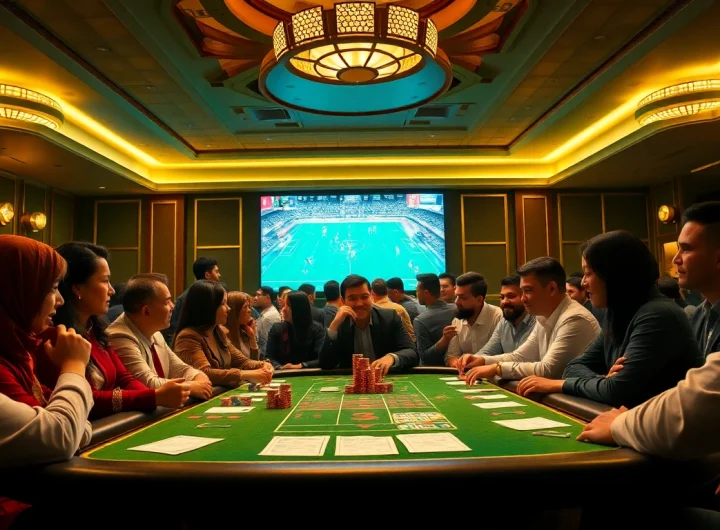 Experience Judi Bola Resmi excitement at a vibrant sports betting casino table.