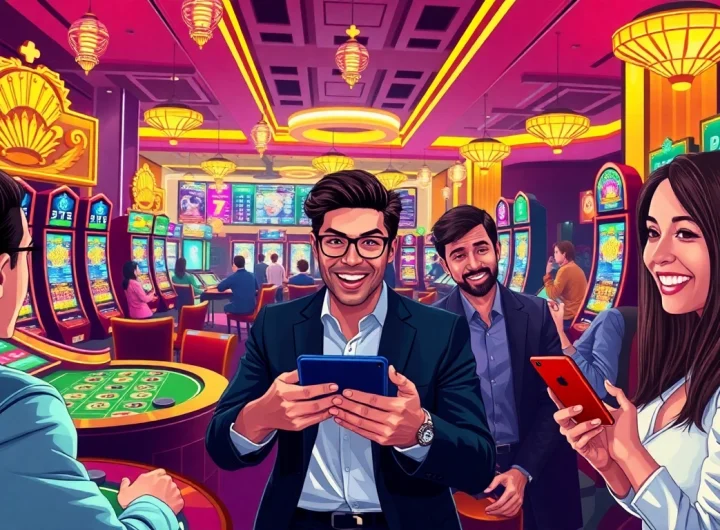 Players experiencing the thrill of online gaming at 77win casino with vibrant colors and inviting atmosphere.