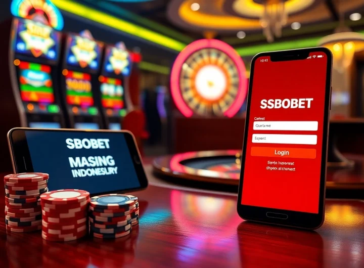 Experience sbobet login indonesia at a vibrant casino table with poker chips and sports betting excitement.