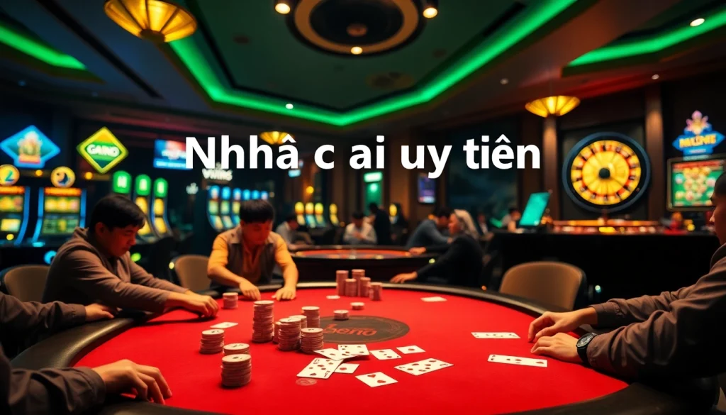 Explore the thrilling experience of Nhà cái uy tín with professional poker gameplay amidst vibrant casino visuals.