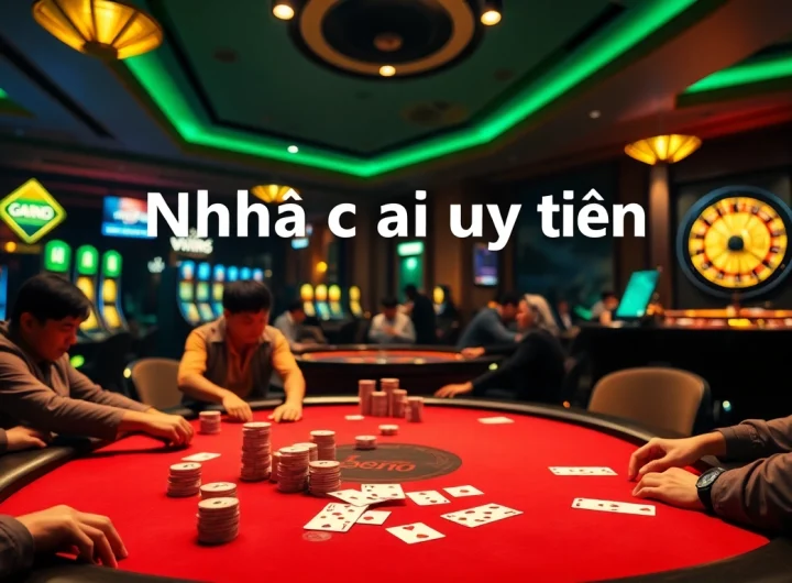 Explore the thrilling experience of Nhà cái uy tín with professional poker gameplay amidst vibrant casino visuals.