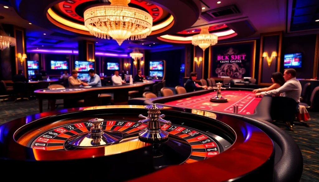 Experience the excitement of gambling with 8kbet at vibrant casino tables featuring poker chips and roulette wheels.