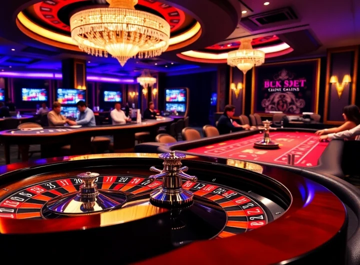 Experience the excitement of gambling with 8kbet at vibrant casino tables featuring poker chips and roulette wheels.
