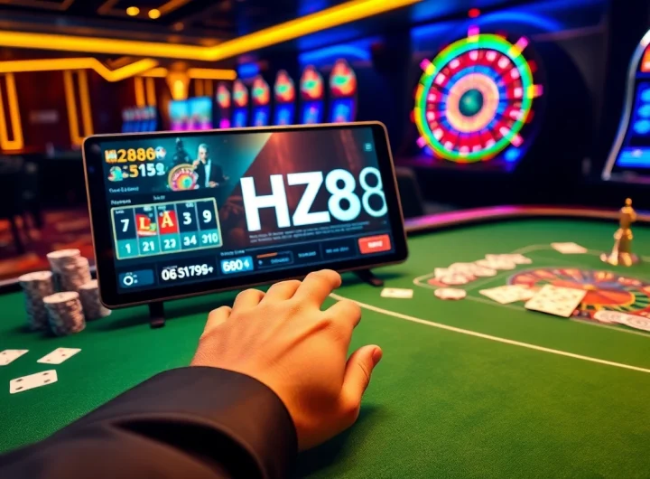 Engaging gambler executing HZ88 đăng nhập on sleek casino interface with poker chips