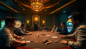Engaging poker players at a luxurious casino table, showcasing experiences from https://kkwin.diy/.