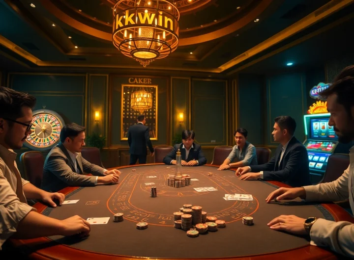 Engaging poker players at a luxurious casino table, showcasing experiences from https://kkwin.diy/.