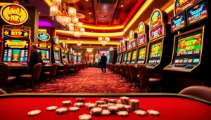 Players enjoying RTP Slot Live at luxurious casino slot machines, immersed in excitement.