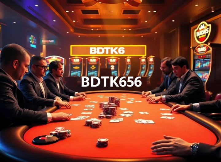 Players engage in a game at the BDTK66 poker table, showcasing high-quality chips and cards.