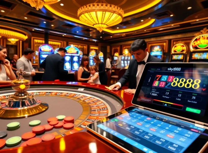 Experience thrilling moments in sky888 casino with vibrant game tables and engaged players.