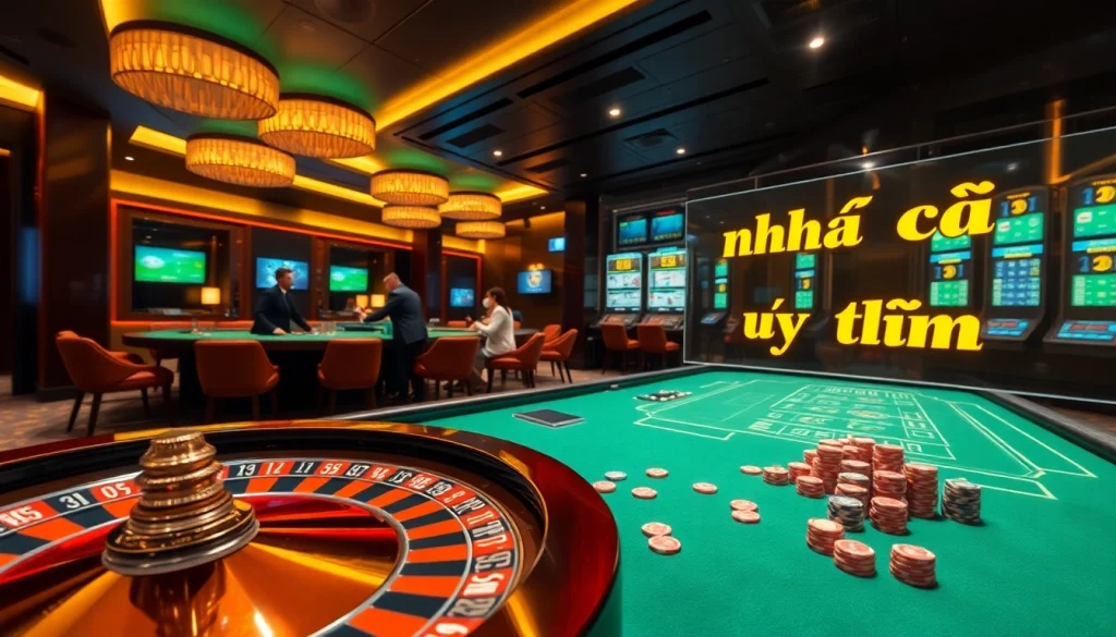 Engaging professional gameplay at Nhà cái uy tín casino with roulette, cards, and betting chips