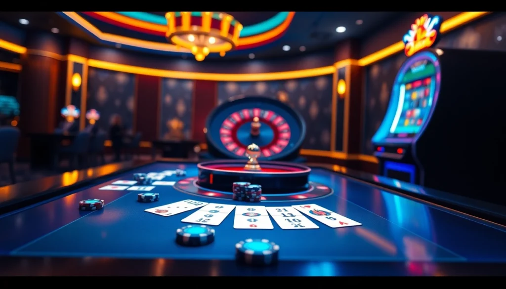 Experience exhilarating gambling action at https://555win1.it.com with poker chips, cards, and a roulette wheel.