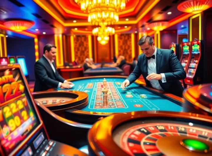 B52 gaming table showcasing vibrant chips and cards in an exciting casino atmosphere.
