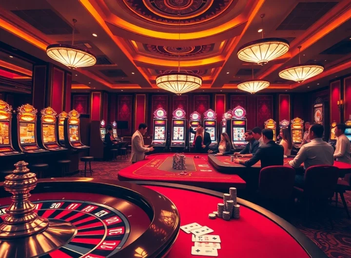 Players enjoying thrilling games at xx88csn com casino featuring poker tables and slot machines.