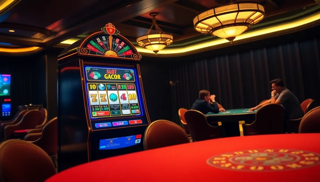 Experience thrilling gameplay at slot gacor slots with exciting visuals of a vibrant casino scene.