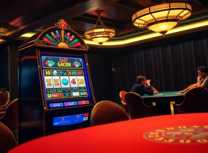 Experience thrilling gameplay at slot gacor slots with exciting visuals of a vibrant casino scene.