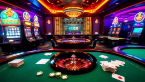 U31 online casino vibrant gaming experience with roulette and slot machines in a luxurious setting.