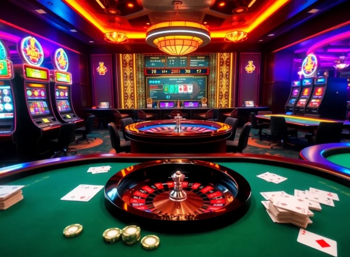U31 online casino vibrant gaming experience with roulette and slot machines in a luxurious setting.