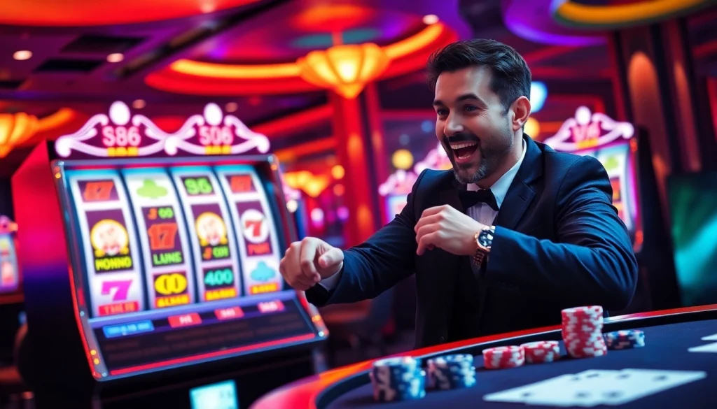 Rasakan sensasi slot88 dengan adegan kasino yang menarik menampilkan mesin slot yang berwarna-warni dalam aksi.