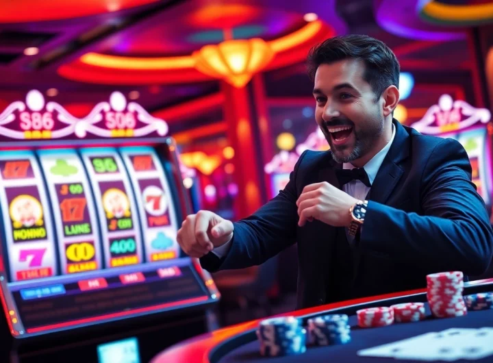 Rasakan sensasi slot88 dengan adegan kasino yang menarik menampilkan mesin slot yang berwarna-warni dalam aksi.