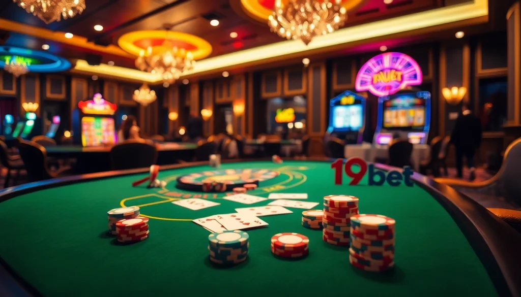 Players enjoying a thrilling poker game at i9bet casino with vibrant atmosphere.