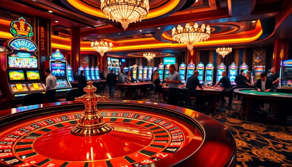 Experience the thrill of gambling at RR888 with a vibrant casino scene featuring roulette and slots.