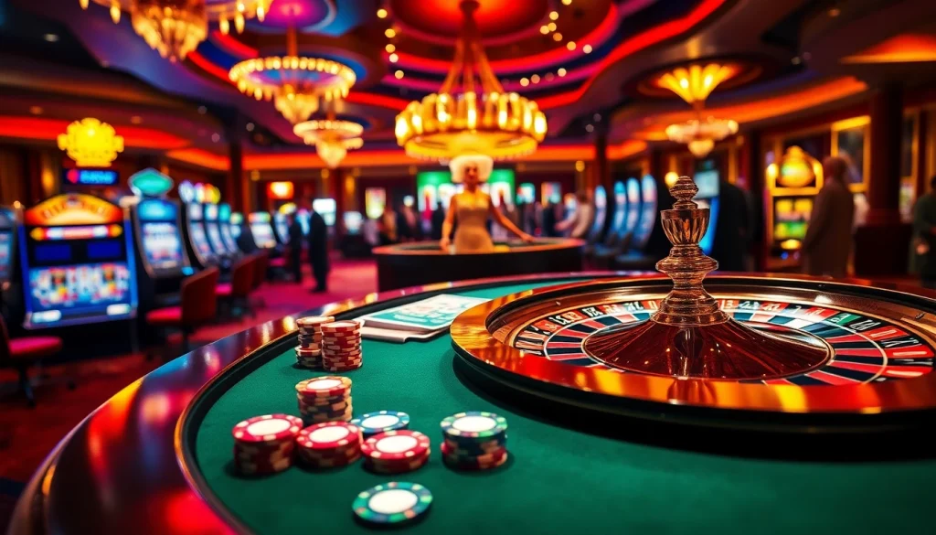 Exciting casino atmosphere with roulette and poker elements showcasing 88xx gaming excitement.