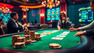 Engaging players at a luxurious poker table showcasing https://bem88.com betting excitement.